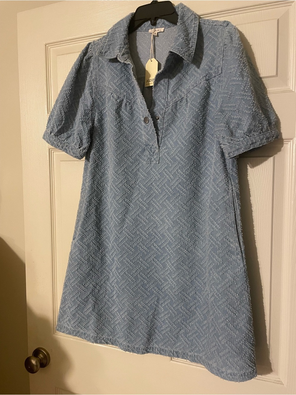 JODIFL Light Blue Textured Snap-Front Dress